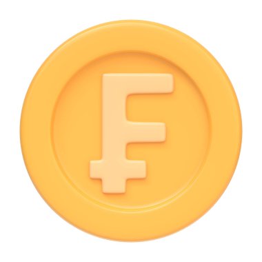 Beyaz arka planda izole edilmiş altın sikke. 3 boyutlu simge, imza ve sembol. Çizgi film tarzı asgari. Ön manzara. 3 Boyutlu Resim Çizimi