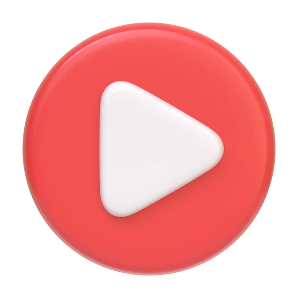 Czerwony Okrągły Przycisk Odtwarzania Izolowany Białym Tle Ikona Znak Symbol — Zdjęcie stockowe