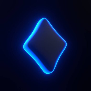 Aslar iskambil oynuyor. Siyah arka planda parlak parlak mavi neon ışıkları olan elmaslar. 3 boyutlu simge, imza ve sembol. Çizgi film tarzı asgari. 3 Boyutlu resimleme