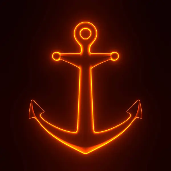 Anchor Bright Glowing Futuristic Orange Neon Lights Black Background Render — Stock Photo, Image
