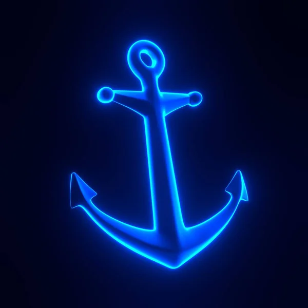 Anchor Bright Glowing Futuristic Blue Neon Lights Black Background Render — Stock Photo, Image