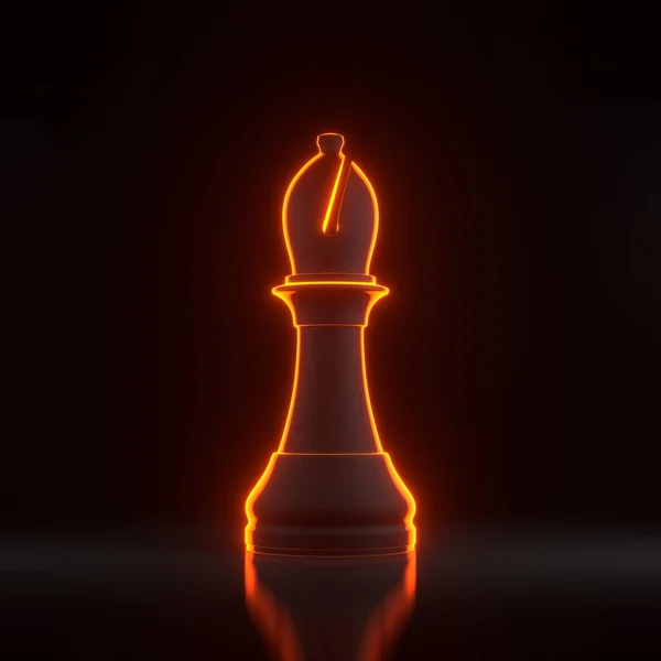 Bishop Chess Piece Bright Glowing Futuristic Orange Neon Lights Black — Stock Photo, Image