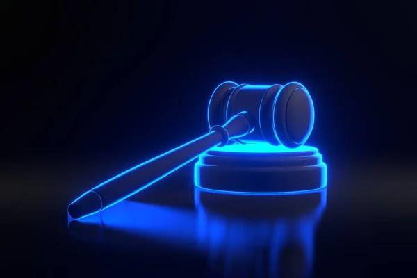 Juez Dio Con Brillantes Luces Neón Azul Futurista Brillante Sobre — Foto de Stock