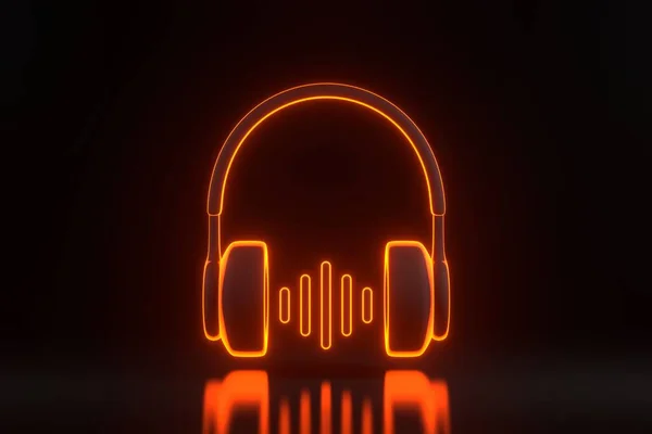 Kopfhörer Und Schallwelle Mit Grell Leuchtenden Futuristischen Orangen Neonlichtern Auf — Stockfoto
