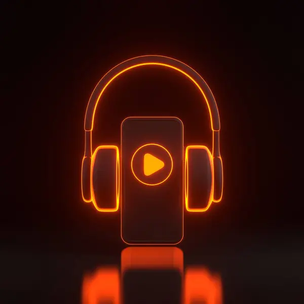 Smartphones Met Afspeelsymbool Met Fel Gloeiende Futuristische Oranje Neon Lichten — Stockfoto