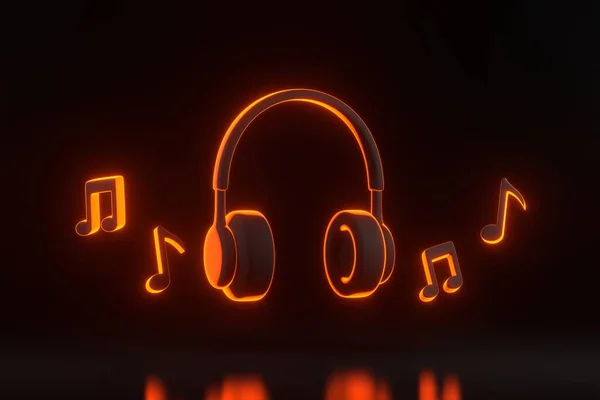 Écouteurs Note Mélodique Avec Des Lumières Lumineuses Néon Orange Futuriste — Photo