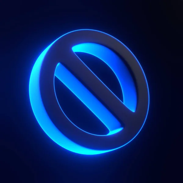 Forbidden Symbol Bright Glowing Futuristic Blue Neon Lights Black Background — Stock Photo, Image
