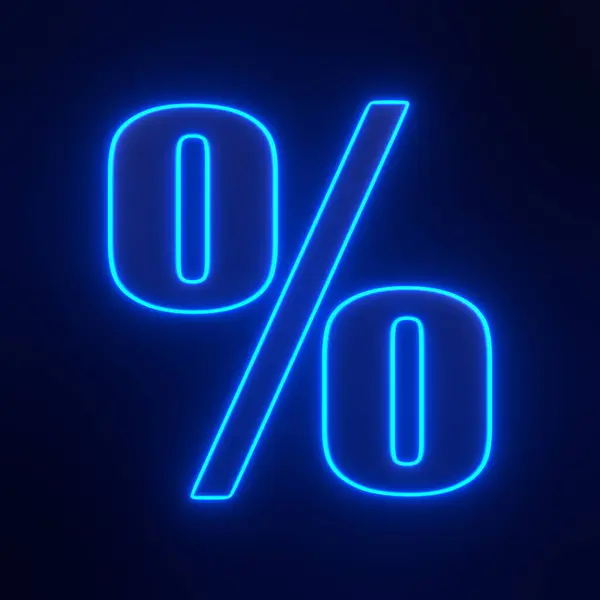 Percentage Symbol Bright Glowing Futuristic Blue Neon Lights Black Background — Stock Photo, Image