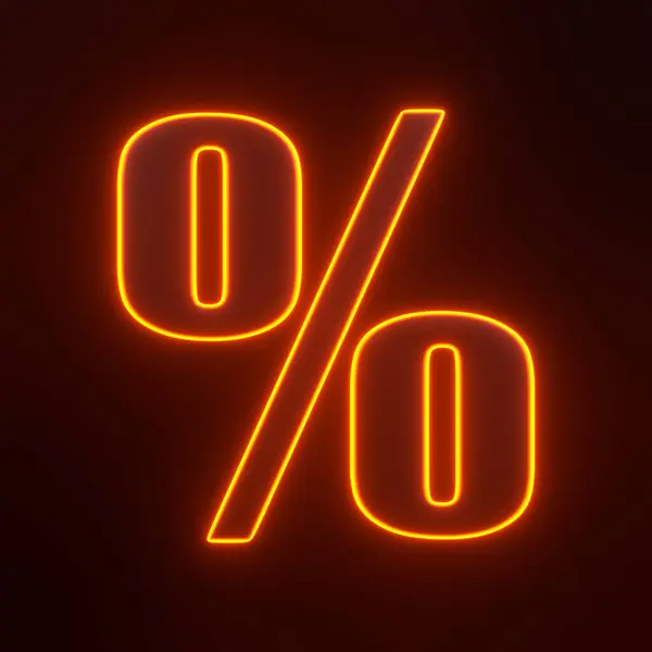 Symbole Pourcentage Avec Des Lumières Lumineuses Néon Orange Futuriste Sur — Photo