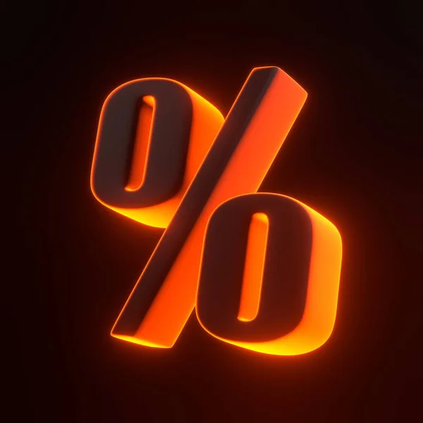 Percentage Symbol Bright Glowing Futuristic Orange Neon Lights Black Background — Stock Photo, Image