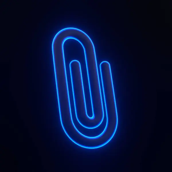Зажим Ярко Светящимися Футуристическими Голубыми Неоновыми Лампами Черном Фоне Иконка — стоковое фото