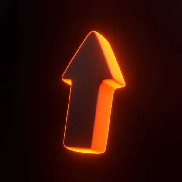 Arrow Bright Glowing Futuristic Orange Neon Lights Black Background Icon — Stock Photo, Image