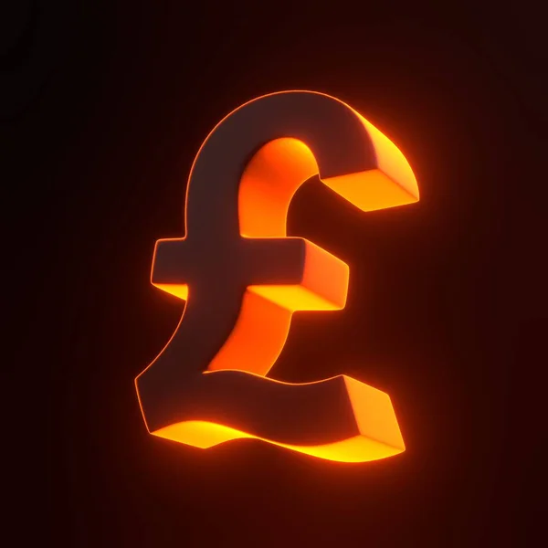 Pound sign with bright glowing futuristic orange neon lights on black background. 3D icon, sign and symbol. Cartoon minimal style. 3D render illustration