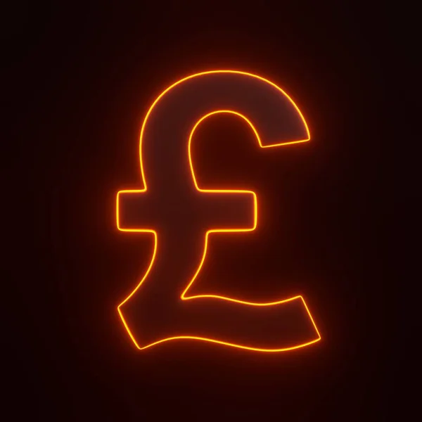 Pound sign with bright glowing futuristic orange neon lights on black background. 3D icon, sign and symbol. Front view. 3D render illustration