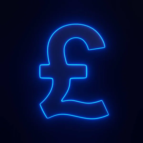 Pound sign with bright glowing futuristic blue neon lights on black background. 3D icon, sign and symbol. Front view. 3D render illustration