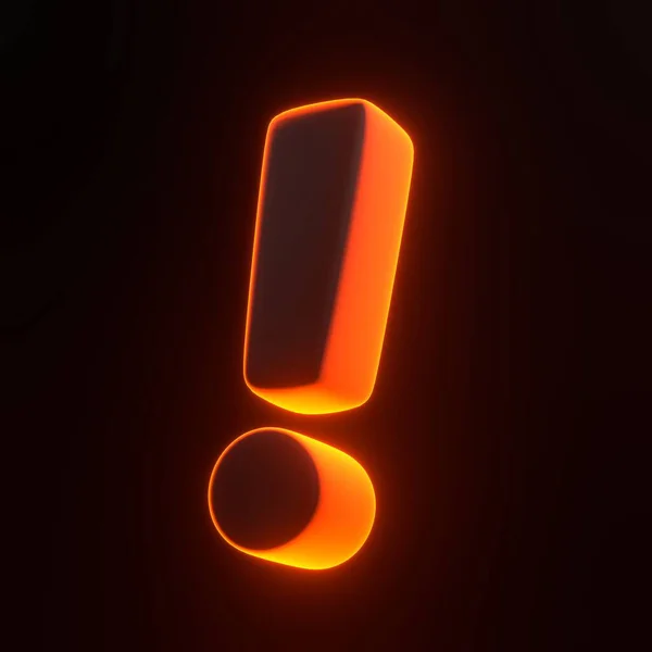 Exclamation Mark Bright Glowing Futuristic Orange Neon Lights Black Background — Stock Photo, Image