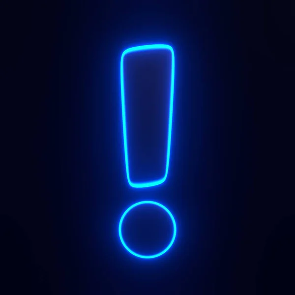 Ponto Exclamação Com Brilhantes Luzes Néon Azul Futurista Sobre Fundo — Fotografia de Stock