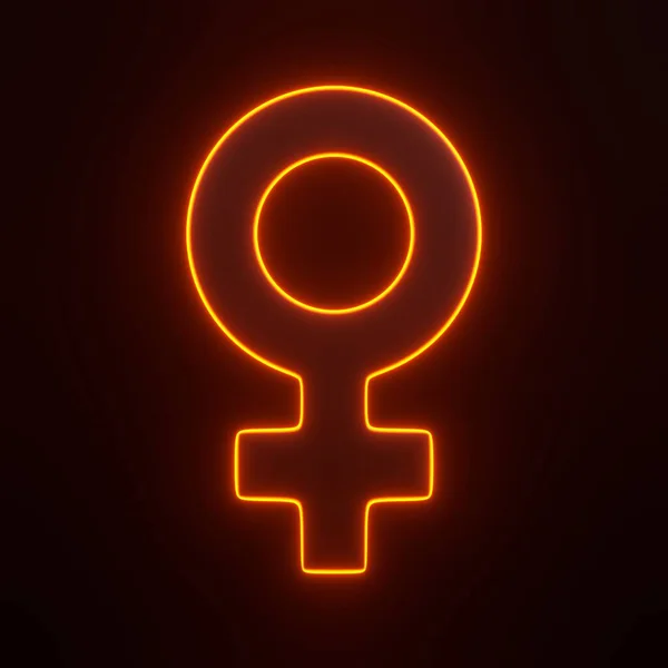 Woman symbol with bright glowing futuristic orange neon lights on black background. 3D icon, sign and symbol. Front view. 3D render illustration