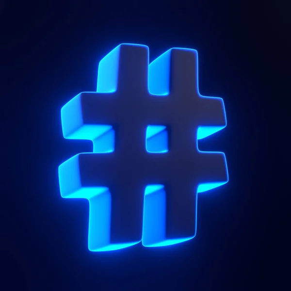 Símbolo Hashtag Con Brillantes Luces Neón Azul Futurista Sobre Fondo — Foto de Stock