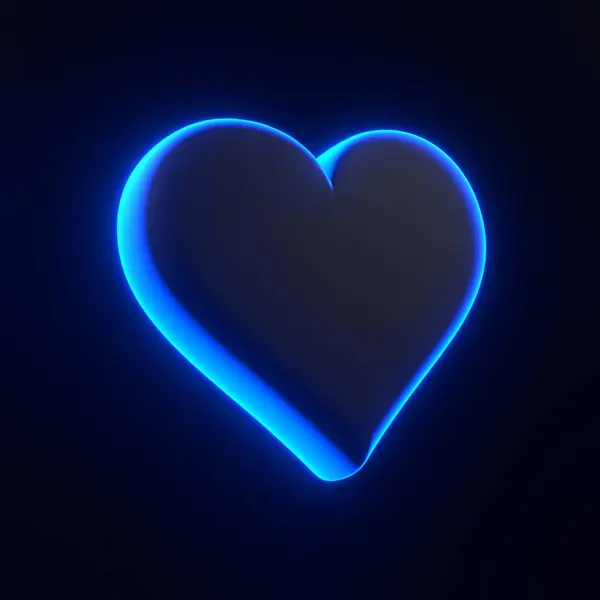 黒い背景に明るく輝く未来的な青いネオン ライトが付いているトランプのシンボル ハートを再生して下さい 3Dアイコン サイン シンボル カートゥーンミニマルスタイル 3Dレンダリングイラスト — ストック写真