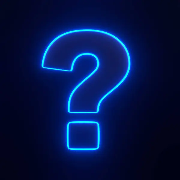 Question Mark Bright Glowing Futuristic Blue Neon Lights Black Background — Stock Photo, Image