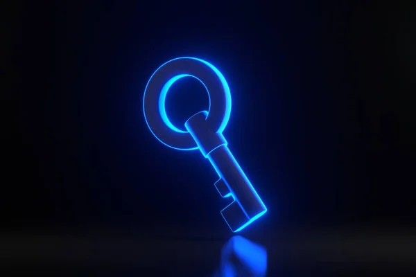 Brustschlüssel Mit Hell Leuchtenden Futuristischen Blauen Neonlichtern Auf Schwarzem Hintergrund — Stockfoto
