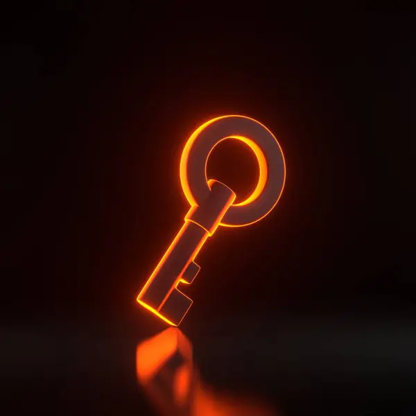 Hrudní Klíč Zářivými Futuristickými Oranžovými Neonovými Světly Černém Pozadí Vykreslování — Stock fotografie