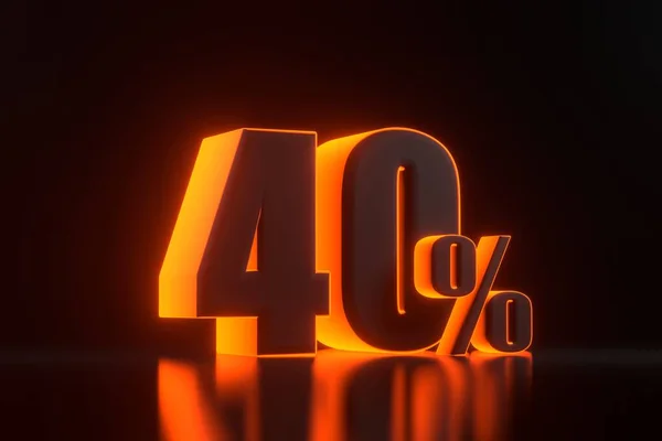 Fourty Percent Sign Bright Glowing Futuristic Orange Neon Lights Black — Stock Photo, Image