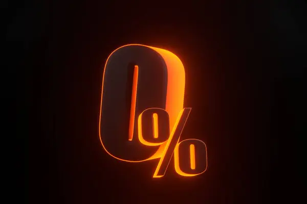 Signe Zéro Pour Cent Avec Des Lumières Lumineuses Néon Orange — Photo