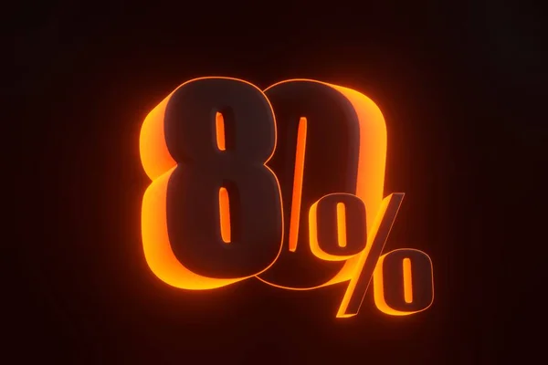 Osmdesátiprocentní Znak Jasně Zářícími Futuristickými Oranžovými Neonovými Světly Černém Pozadí — Stock fotografie