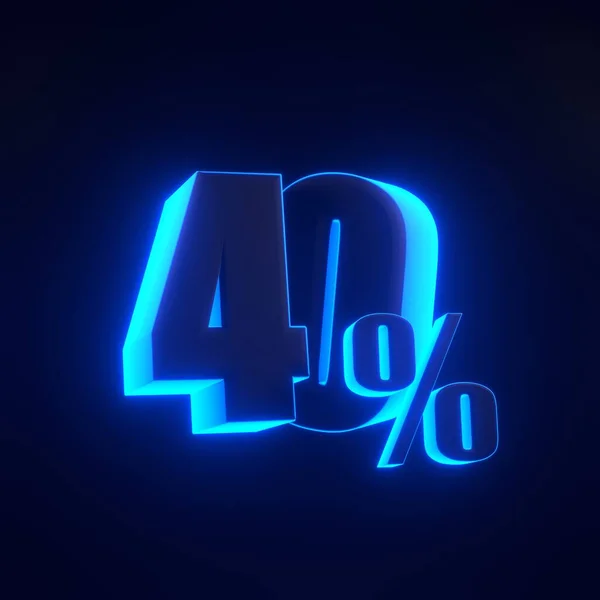 有百分之四十的人在黑色背景上签上明亮发光的 未来派的蓝色霓虹灯 减价40 3D渲染说明 — 图库照片