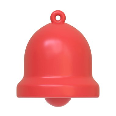 Kırmızı çan simgesi beyaz arkaplanda izole edildi. 3 boyutlu simge, imza ve sembol. Çizgi film tarzı asgari. Ön manzara. 3 Boyutlu Resim Çizimi