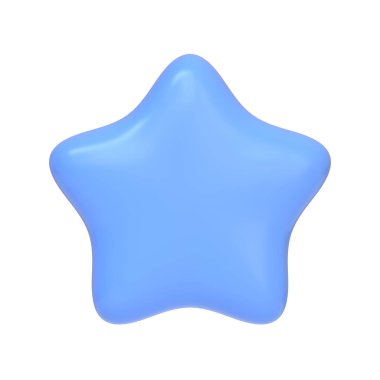 Mavi yıldız simgesi beyaz arkaplanda izole edildi. 3 boyutlu simge, imza ve sembol. Çizgi film tarzı asgari. Ön manzara. 3 Boyutlu Resim Çizimi