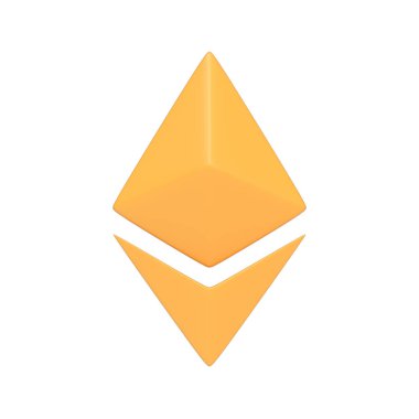 Beyaz arka planda izole edilmiş sarı ethereum sembolü. 3 boyutlu simge, imza ve sembol. Çizgi film tarzı asgari. Ön manzara. 3 Boyutlu Resim Çizimi