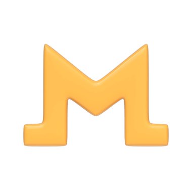 Beyaz arka planda izole edilmiş sarı monero sembolü. 3 boyutlu simge, imza ve sembol. Çizgi film tarzı asgari. Ön manzara. 3 Boyutlu Resim Çizimi