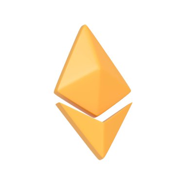 Beyaz arka planda izole edilmiş sarı ethereum sembolü. 3 boyutlu simge, imza ve sembol. Çizgi film tarzı asgari. 3 Boyutlu Resim Çizimi