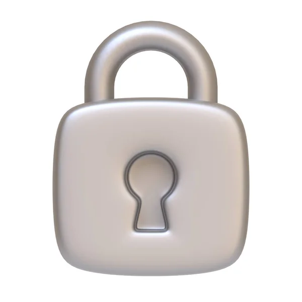 Silver Locked Padlock Isolated White Background Icon Sign Symbol Cartoon — Stock Photo, Image