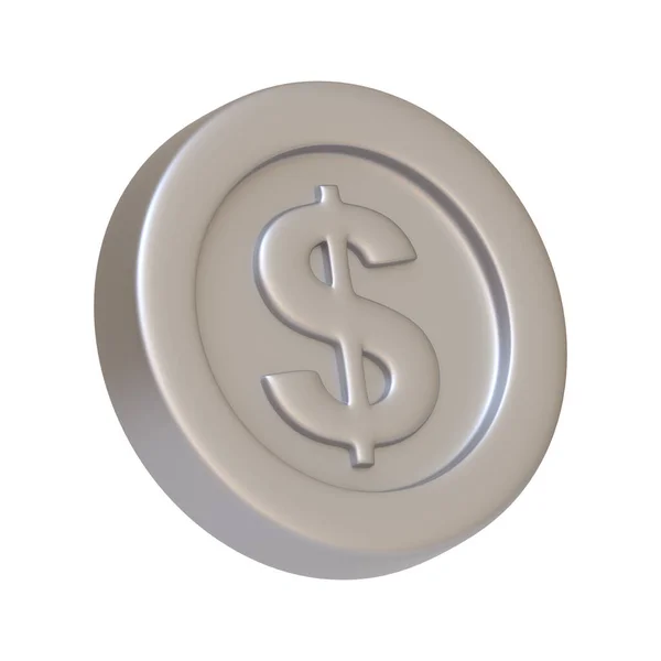 白い背景に隔離されたドルサイン付きの銀貨 3Dアイコン サイン シンボル カートゥーンミニマルスタイル 3Dレンダリングイラスト — ストック写真