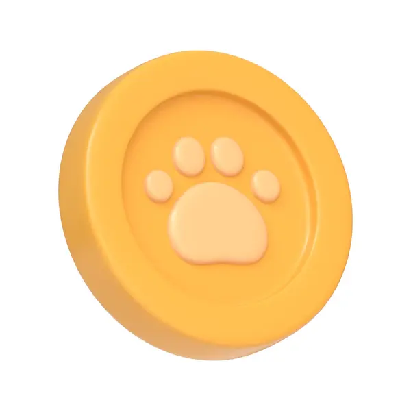 Gouden Munt Met Kat Hondenpoot Geïsoleerd Witte Achtergrond Icoon Teken — Stockfoto