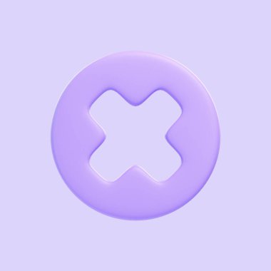 Mor arkaplanda izole edilmiş mor hata sembolü. 3 boyutlu simge, imza ve sembol. Çizgi film tarzı asgari. Ön manzara. 3 Boyutlu Resim Çizimi