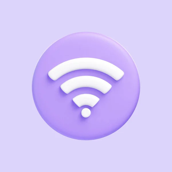 Purple Wireless network icon or technology wifi isolated on purple background. 3D icon, sign and symbol. Cartoon minimal style. Front view. 3D Render Illustration