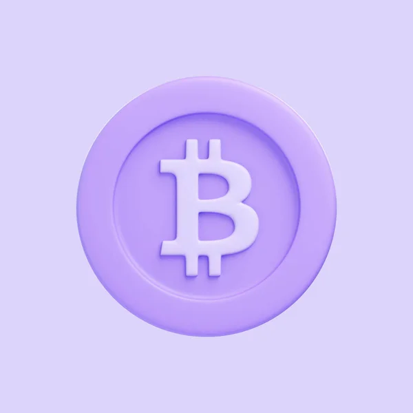 Purple Bitcoin Token Isolated Purple Background Icon Sign Symbol Cartoon — Stock Photo, Image