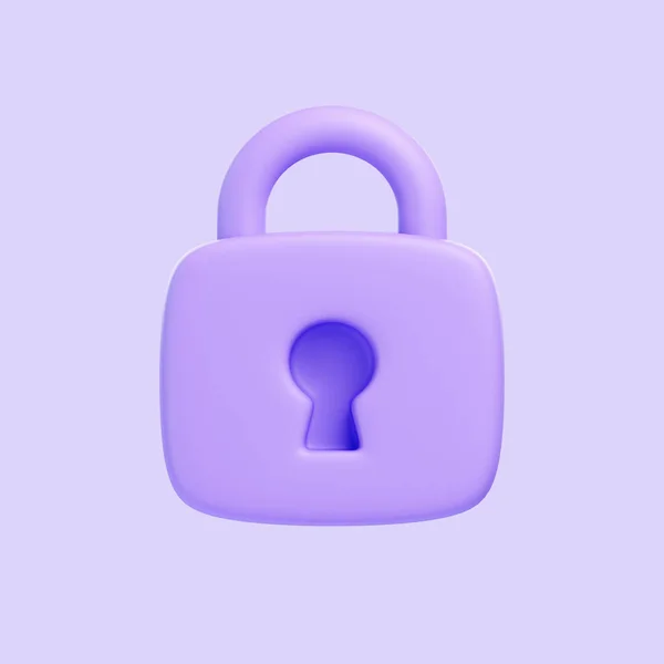 紫色の背景で隔離された紫色のロックされたパドロック 3Dアイコン サイン シンボル カートゥーンミニマルスタイル フロントビュー 3Dレンダリングイラスト — ストック写真