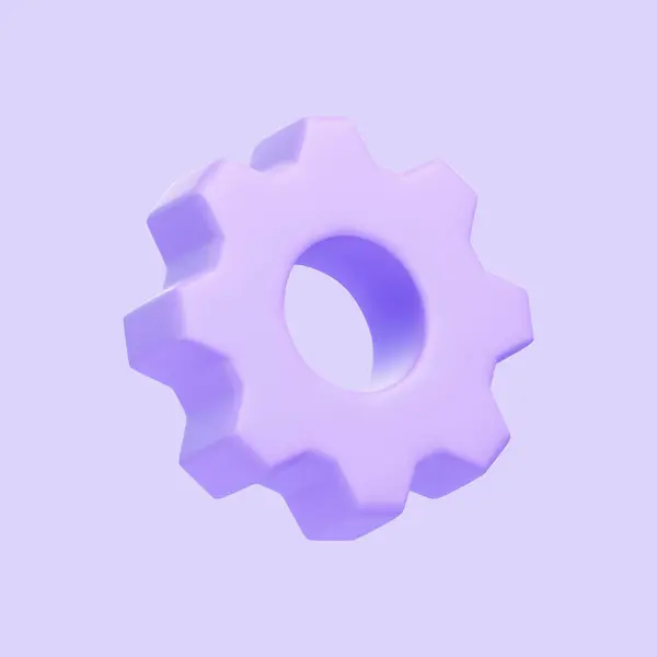Purple gear icon isolated on purple background. 3D icon, sign and symbol. Cartoon minimal style. 3D Render Illustration