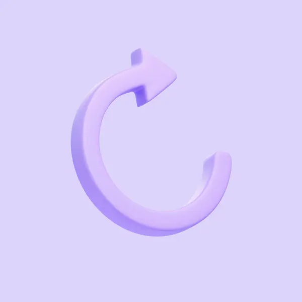 紫色箭头图标 更新在紫色背景上隔离的符号 3D图标 符号和符号 卡通简约的风格 3D渲染说明 — 图库照片