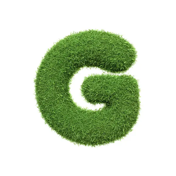 白い背景に隔離された緑の草から形成されたキャピタルレターG フロントビュー 3Dレンダリングイラスト — ストック写真