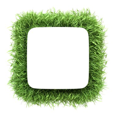 Canlı yeşil çimen sınırı olan kare beyaz bir çerçeve, doğanın temaları ve çevre dostu tasarımı çağrıştırıyor. 3 Boyutlu Resim Çizimi