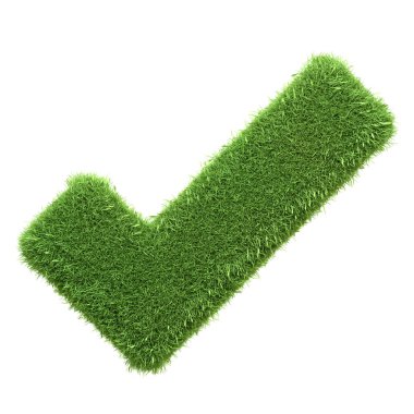 Yeşil çim işaretli sembol, onaylamayı temsil eden çevre dostu seçimler ve beyaz bir arka planda izole edilmiş olumlu doğrulama. 3 Boyutlu resimleme
