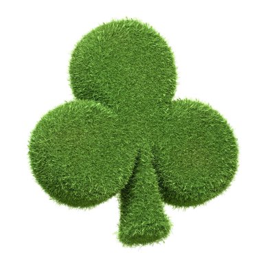 Ace of club playing card symbol, depicted with green grass texture, isolated on a white background. 3D render illustration