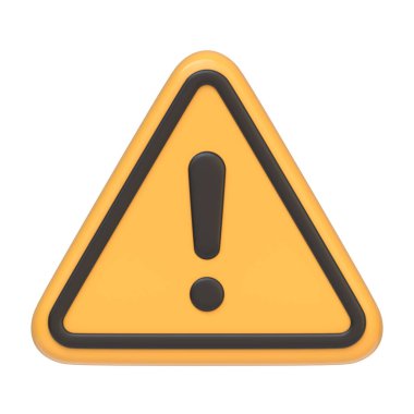 Sarı bir üçgenin içinde siyah bir ünlem işareti olan uyarı işareti, beyaz arka planda genel bir uyarı ya da uyarı olduğunu gösteriyor. 3 boyutlu simge, imza ve sembol. Ön manzara. 3 Boyutlu Resim Çizimi